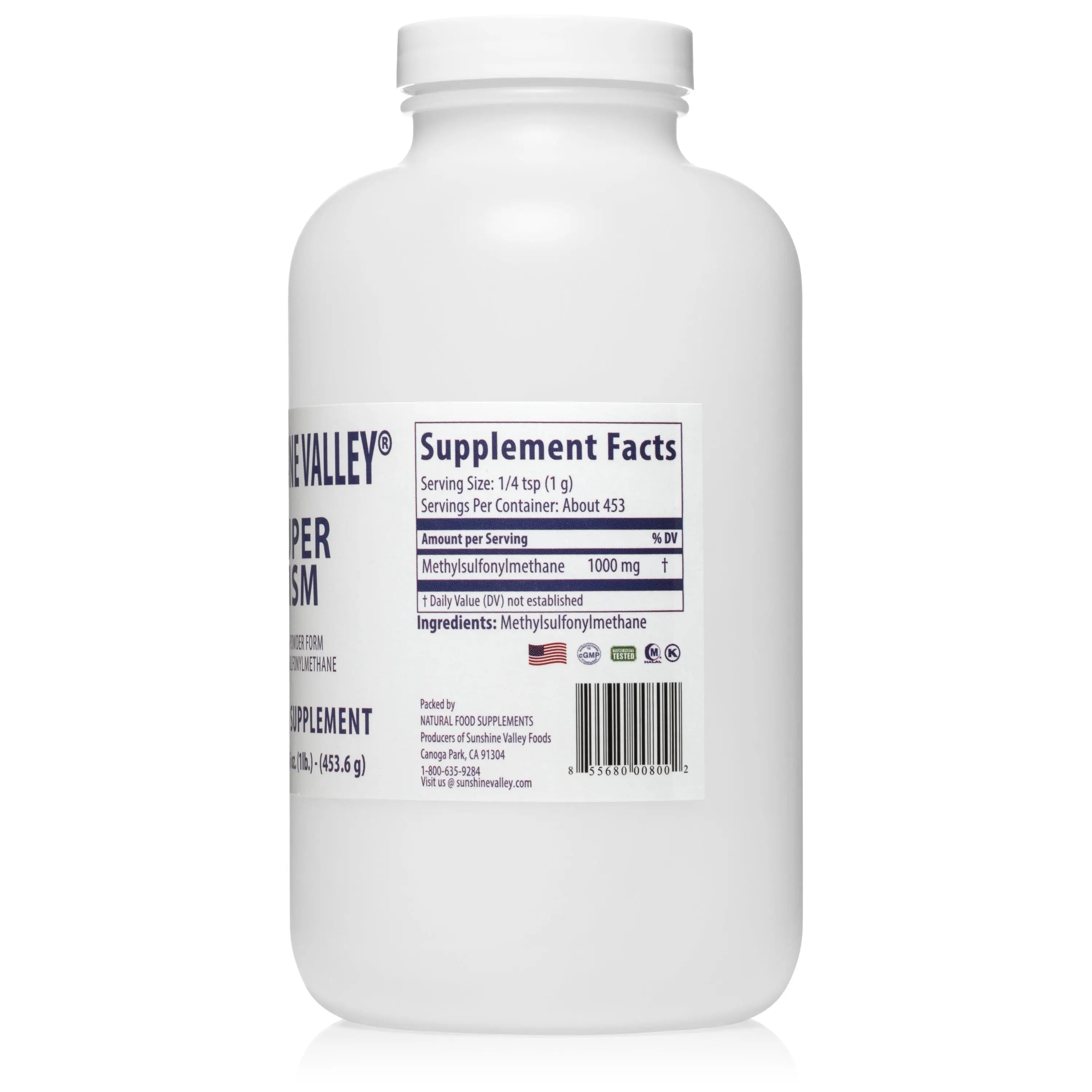 Super MSM Dietary Supplement Powder – Methylsulfonylmethane – 16oz Sunshine Valley