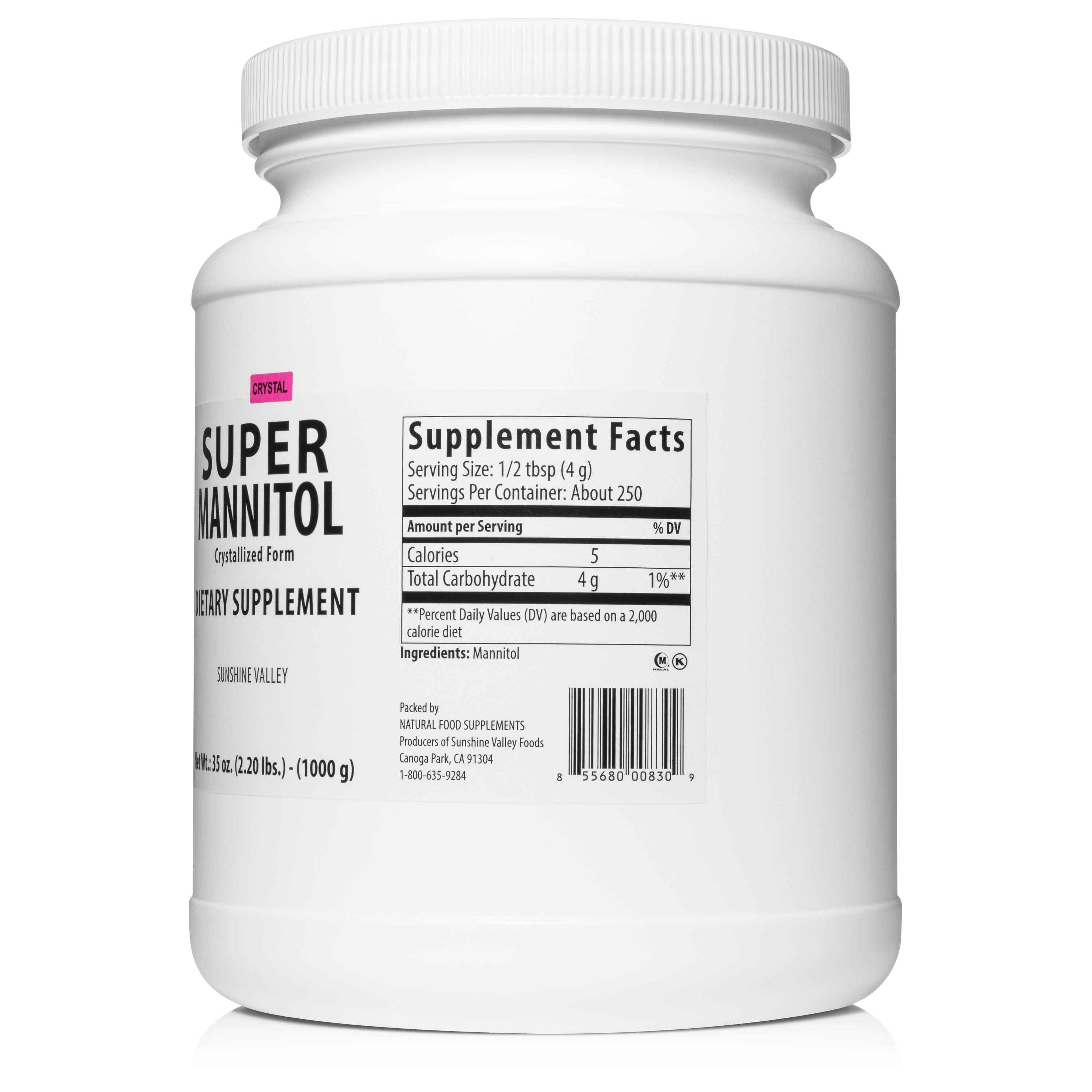 Sunshine Valley® Crystallized Mannitol Powder (Free Flow Pour), Anhydrous, Sugar Substitute for Coffee, Tea, Desserts & Milkshakes, Unflavored Sweetener, 35 oz