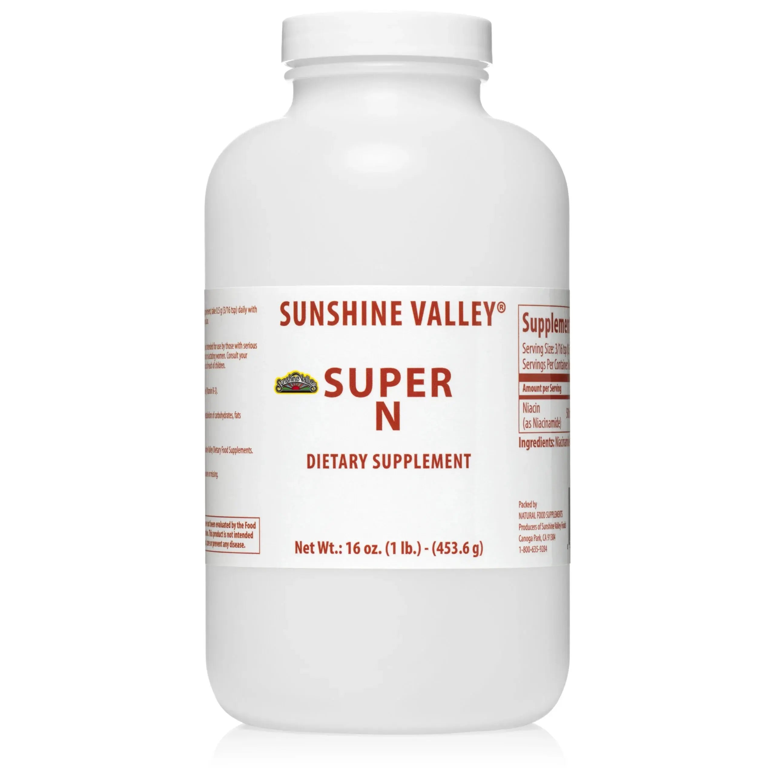 Super N Dietary Supplement Powder – Niacinamide (Vitamin B3) – 16oz Sunshine Valley