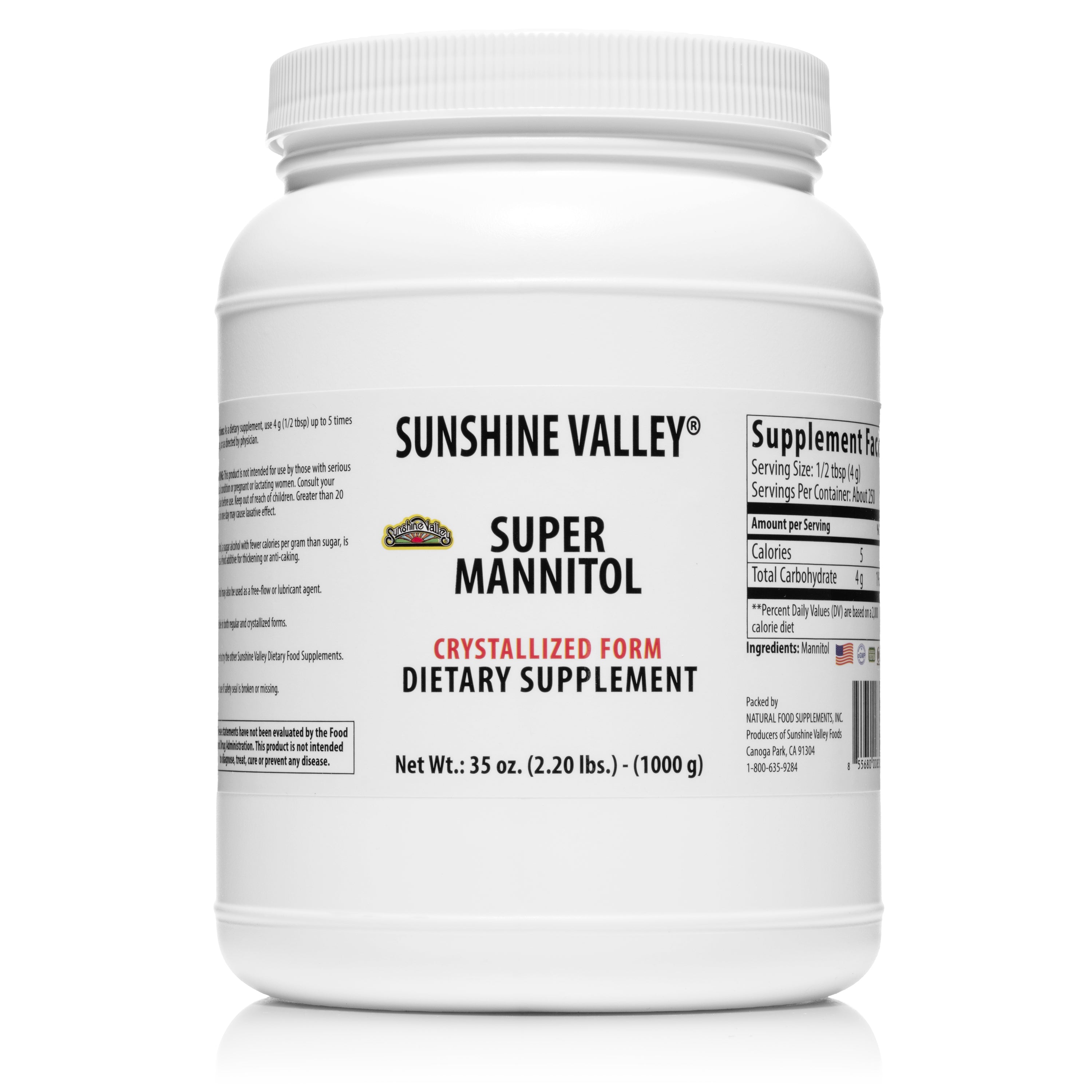 Sunshine Valley®  Anhydrous Mannitol Powder 35 oz - Free Flow Pour
