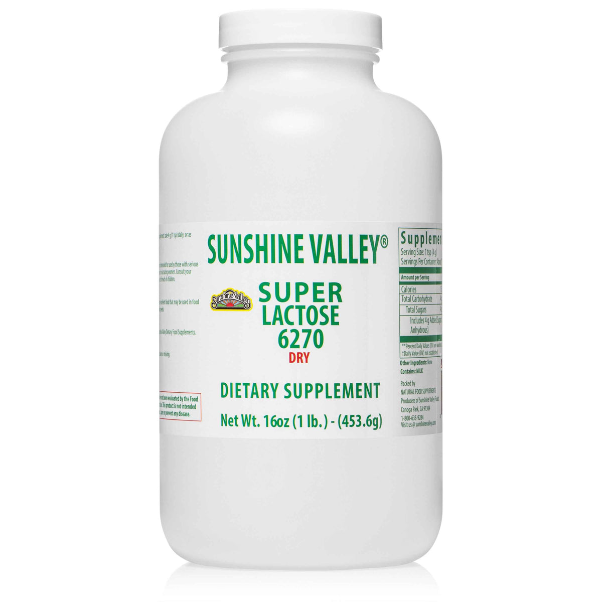Anhydrous Lactose Powder Dietary Supplement - Sunshine Valley 16 oz