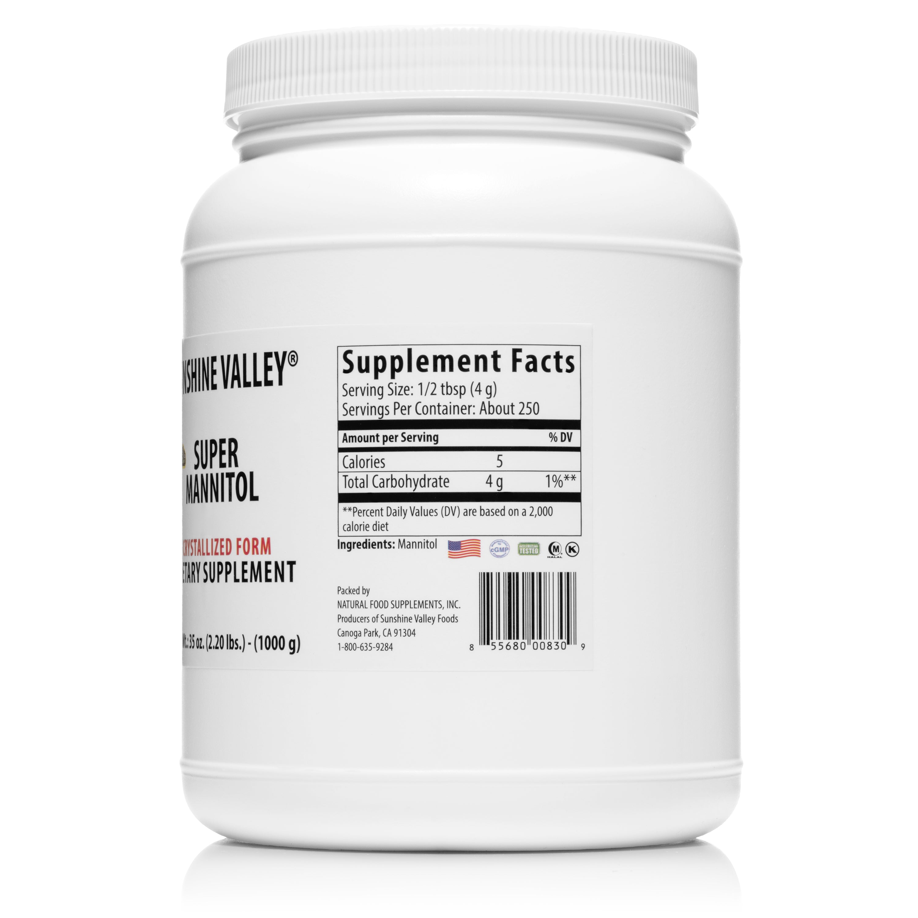 Sunshine Valley®  Anhydrous Mannitol Powder 35 oz - Free Flow Pour