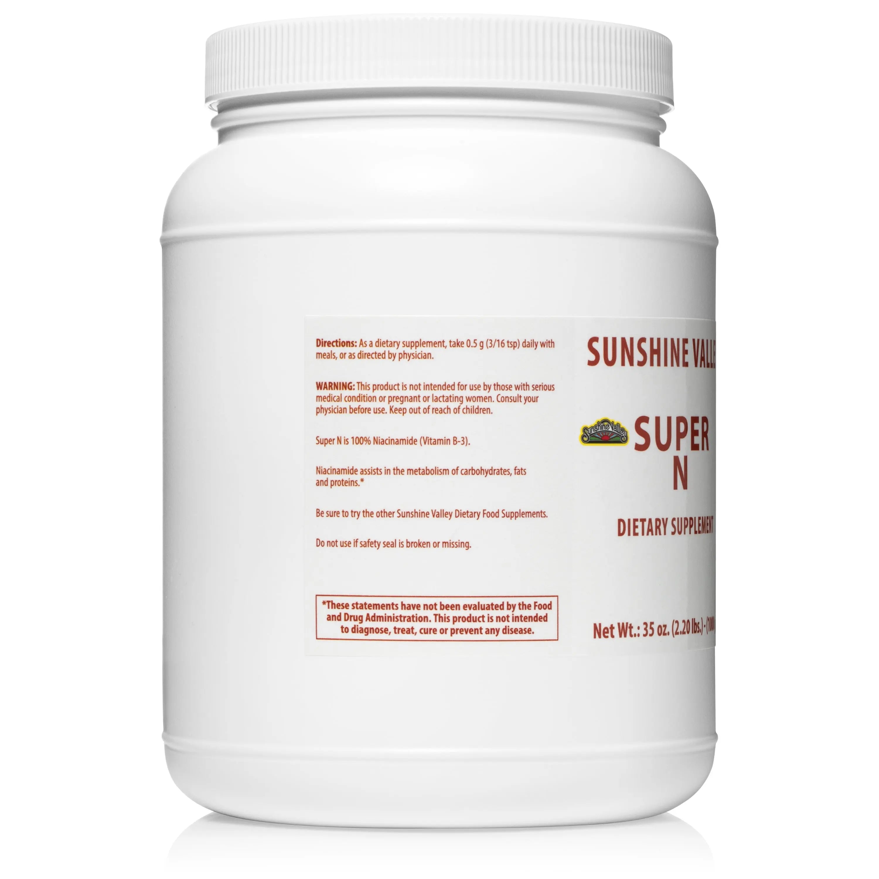 Super N Vitamin B3 Powder – 35oz (1KILO) Sunshine Valley