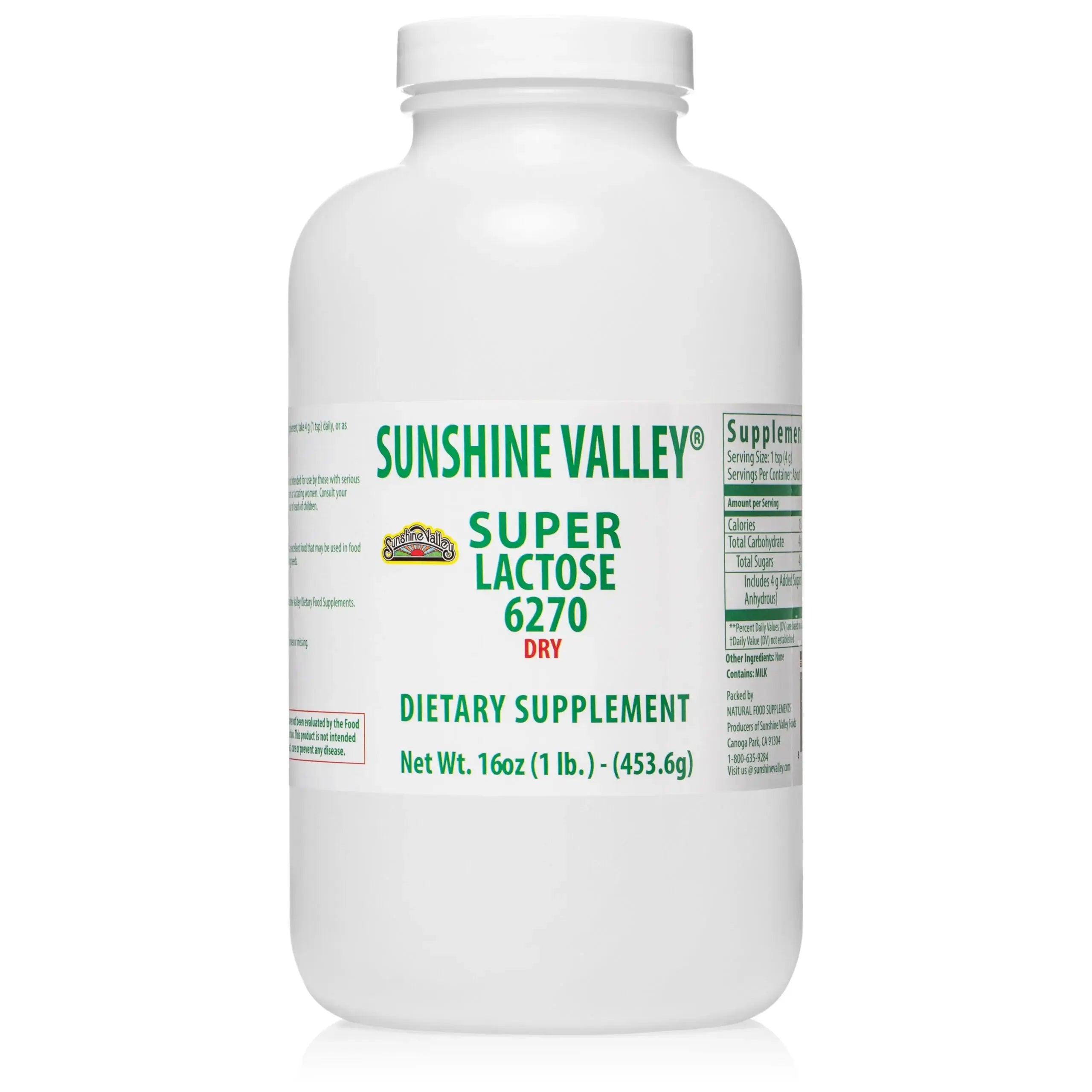 Super Lactose 6270 Dry (FREE FLOW POUR) Powder 16 oz – Dietary Supplement Sunshine Valley