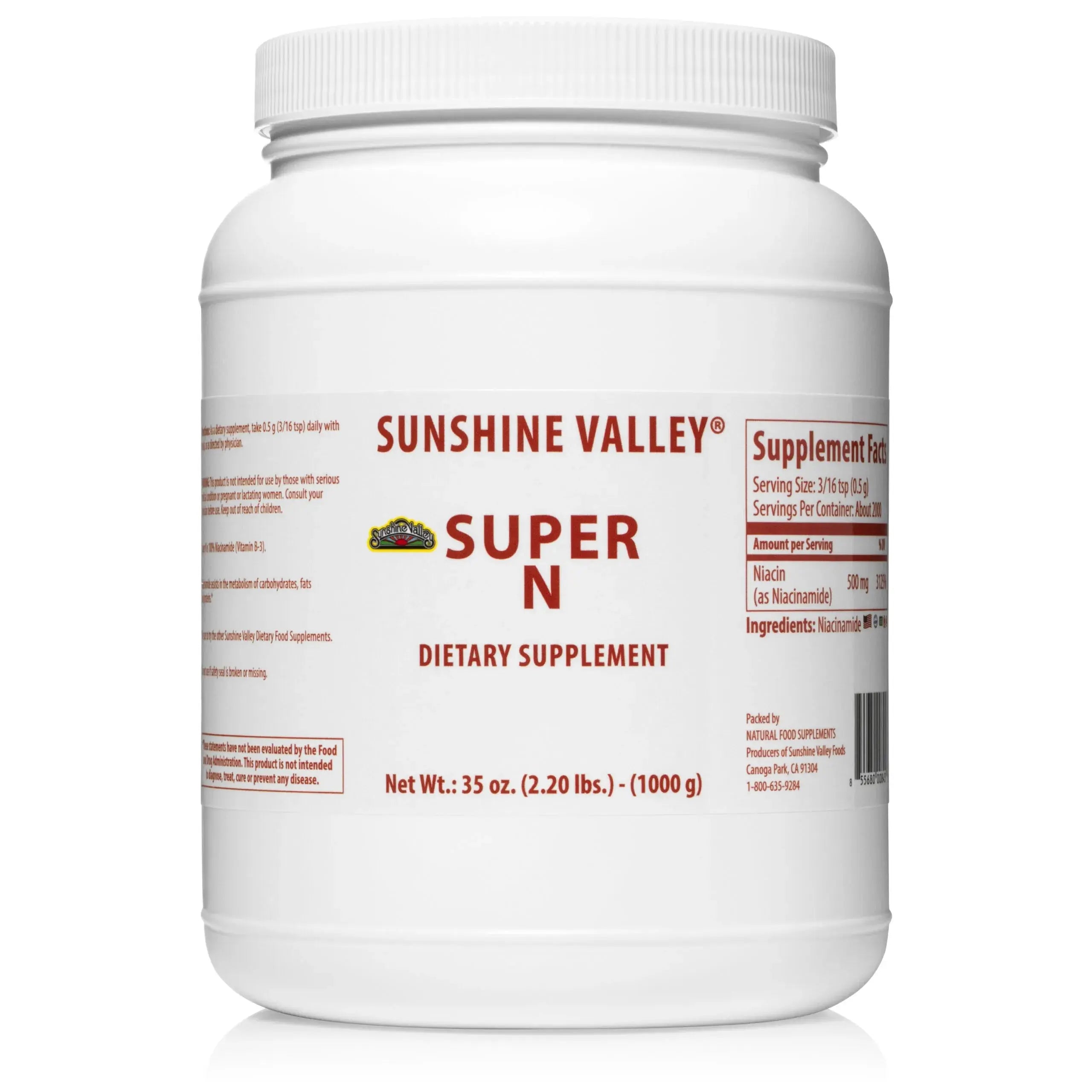 Super N Vitamin B3 Powder – 35oz (1KILO) Sunshine Valley